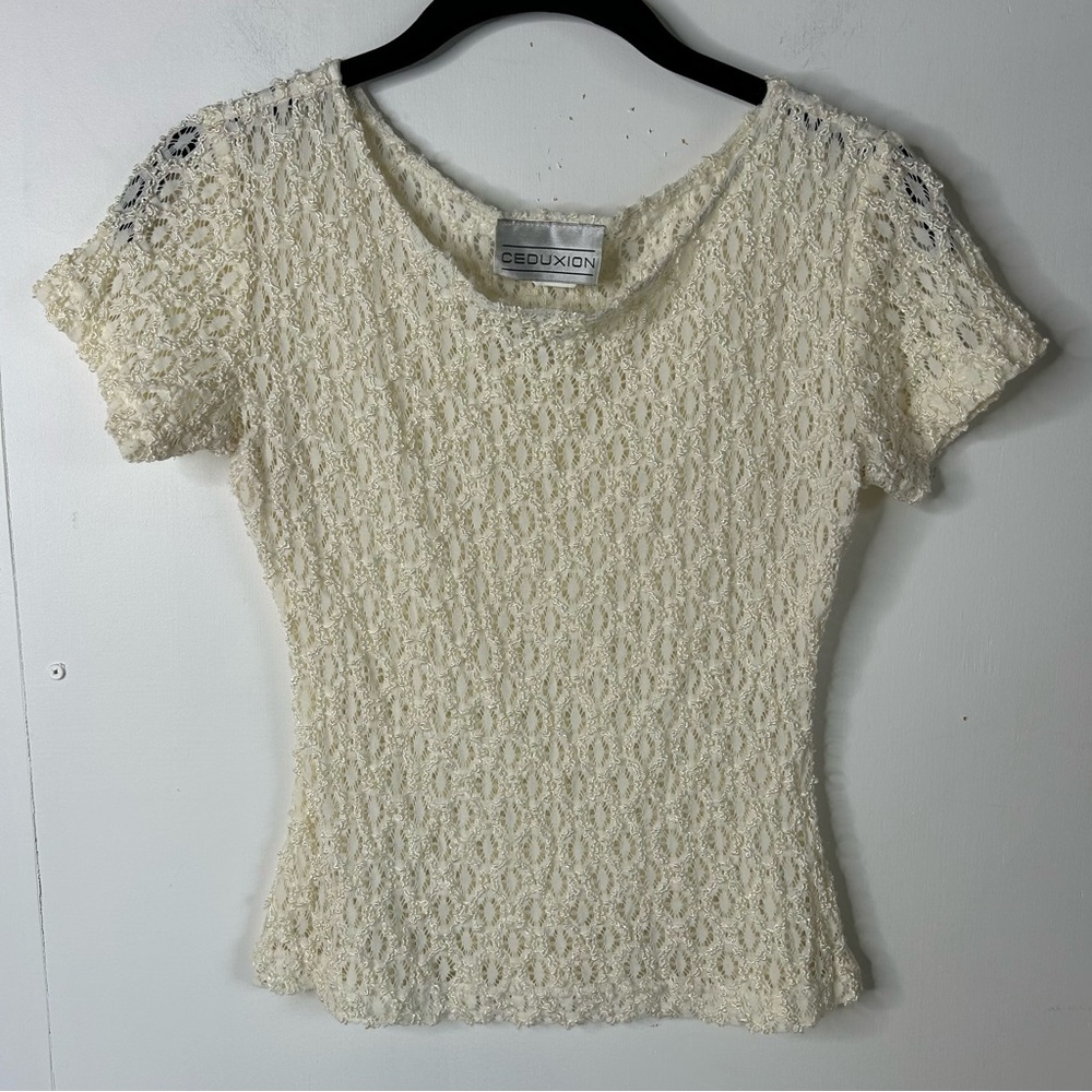 VINTAGE Y2K Stretch Lace Fairy Blouse Top Shirt